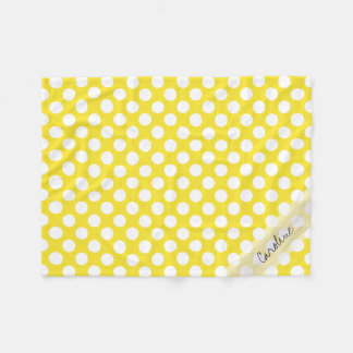 Monogram Yellow White Trendy Fun Polka Dot Pattern Fleecedecke