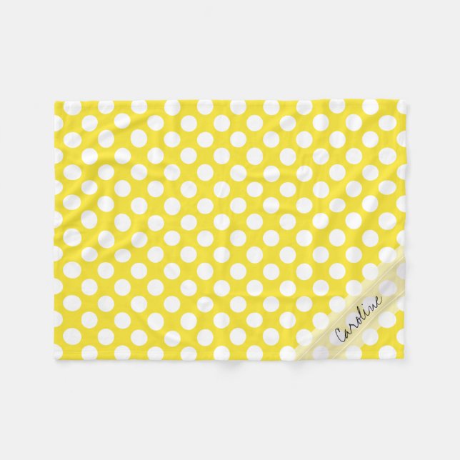 Monogram Yellow White Trendy Fun Polka Dot Pattern Fleecedecke (Vorderseite (Horizontal))