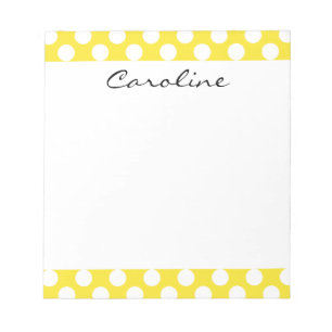 Monogram Yellow White Trendy Fun Polka Dot Pattern Notizblock