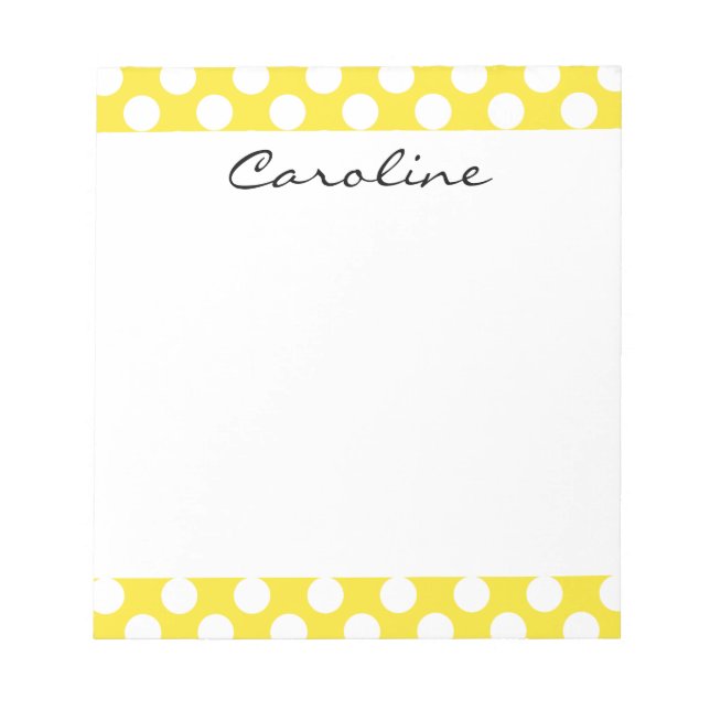 Monogram Yellow White Trendy Fun Polka Dot Pattern Notizblock (Vorderseite)