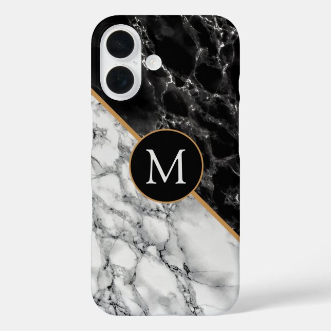 Monogram Your Letter iPhone Case-Marble 16 Hülle (Rückseite)