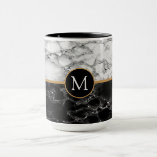Monogram Your Letter Schwarz-weiß Marble Tasse Ges