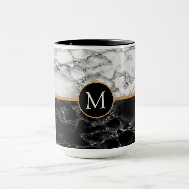 Monogram Your Letter Schwarz-weiß Marble Tasse Ges (Zentrum)