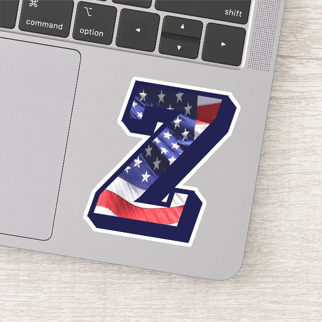 Monogram Z American Flag Letter Z Initial USA Aufkleber (Detail)