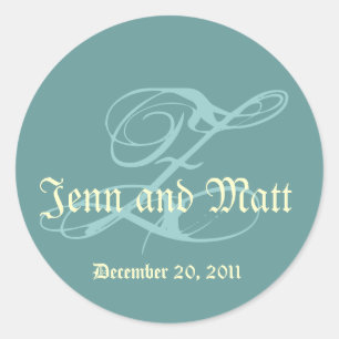 Monogram Z Wedding Names Date Blue Cream Siegel Runder Aufkleber