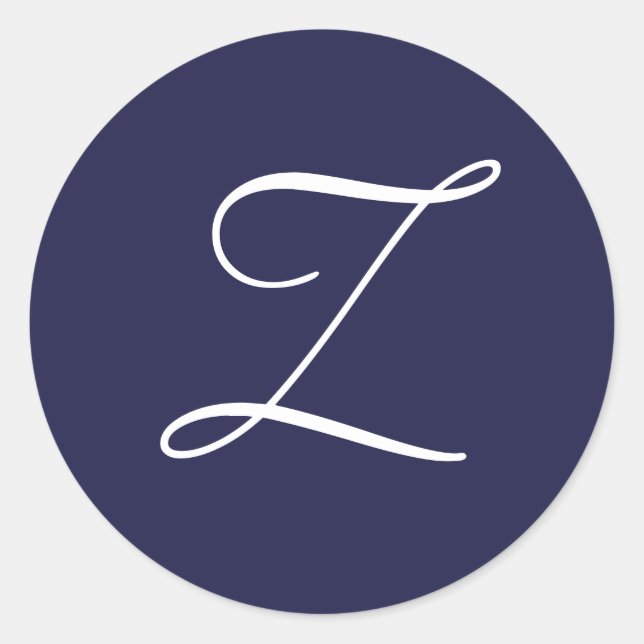 Monogram Z, White on Navy Blue, Runder Aufkleber (Vorderseite)