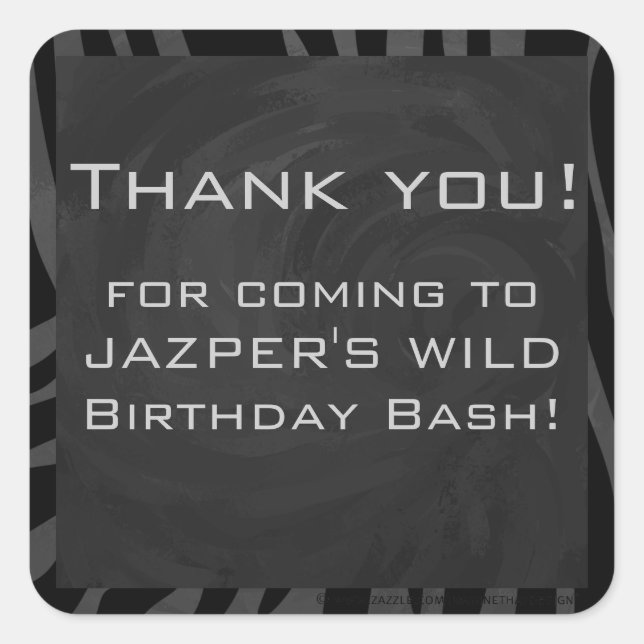 Monogram Zebra Black und Grau Quadratischer Aufkleber (Vorderseite)