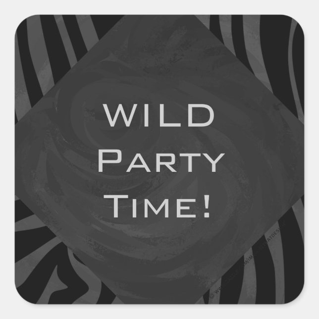 Monogram Zebra Black und Grau Quadratischer Aufkleber (Vorderseite)
