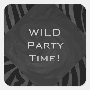 Monogram Zebra Black und Grau Quadratischer Aufkleber