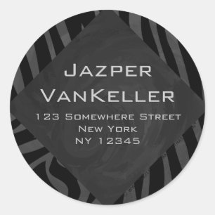 Monogram Zebra Black und Grau Runder Aufkleber