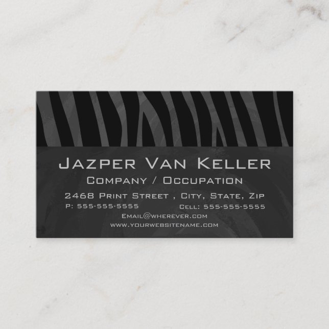 Monogram Zebra Black und Grau Visitenkarte (Vorderseite)