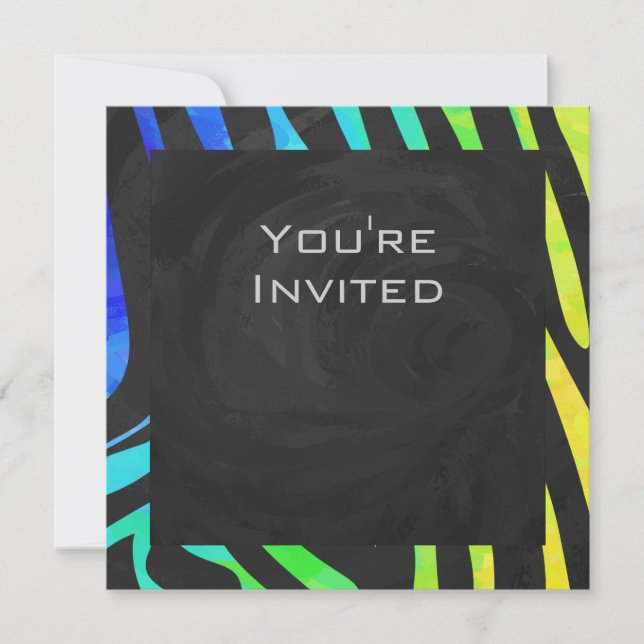 Monogram Zebra Black und Regenbogen Print Einladung (Vorderseite)