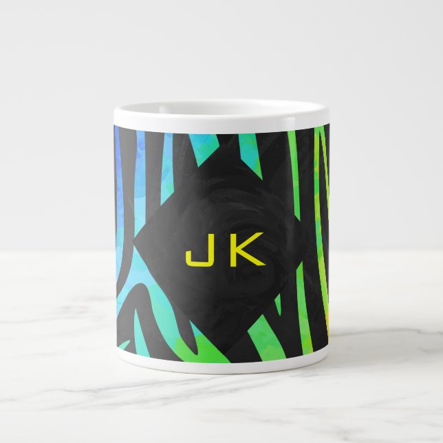Monogram Zebra Black und Regenbogen Print Jumbo-Tasse (Vorderseite)