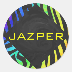 Monogram Zebra Black und Regenbogen Print Runder Aufkleber
