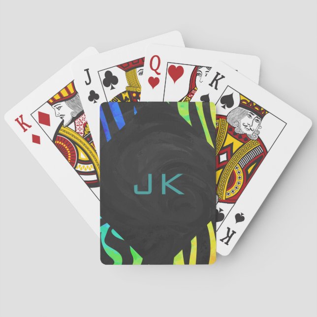 Monogram Zebra Black und Regenbogen Print Spielkarten (Rückseite)