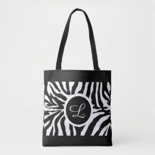 Monogram Zebra Muster mit Ledertrimm Totbeutel Tasche