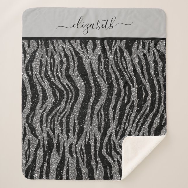 Monogram Zebra Print Black and Grau Silver Sherpadecke (Vorderseite)