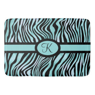 Monogram Zebra print Schwarz und Aquamarin Türkis Badematte