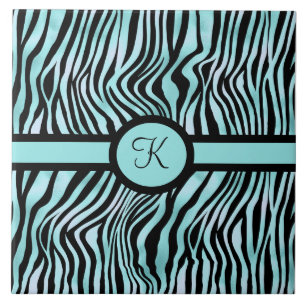 Monogram Zebra print Schwarz und Aquamarin Türkis Fliese