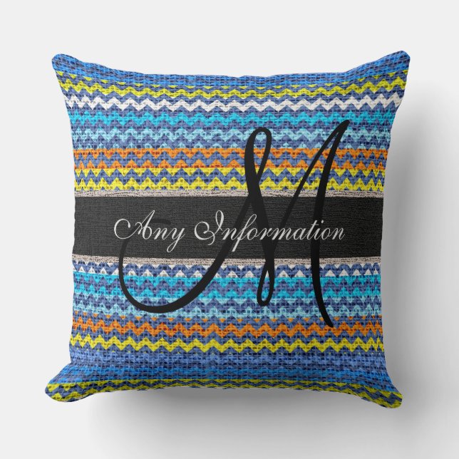Monogram Zickzack Burlap Rustic #18 Kissen (Vorderseite)