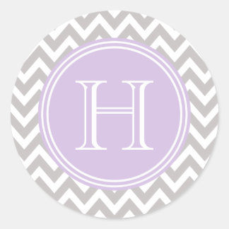 Monograma elegantes Lila in chevrón grau Runder Aufkleber