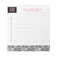 Monogramed Black Floral Lace & White Damasks
