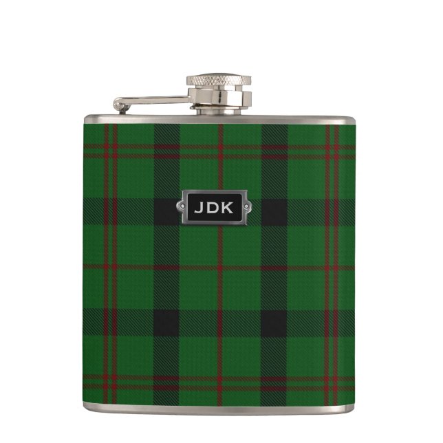 Monogramed Clan Kincaid Tartan-karierte Flasche Flachmann (Vorderseite)