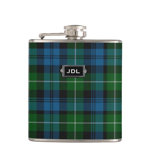 Monogramed Clan Lamont Tartan-karierte Flasche Flachmann (Vorderseite)