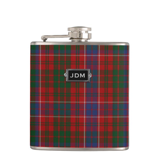 Monogramed Clan MacRae Tartan-karierte Flasche Flachmann (Vorderseite)