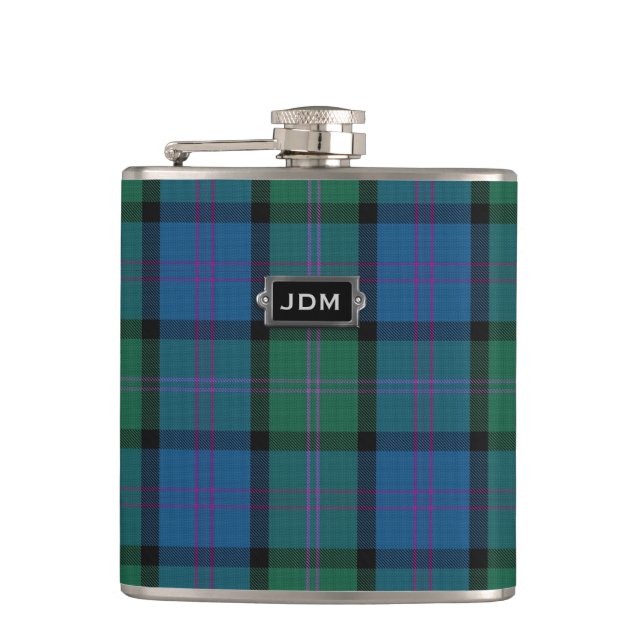 Monogramed Clan MacThomas Tartan Kariert Flask Flachmann (Vorderseite)