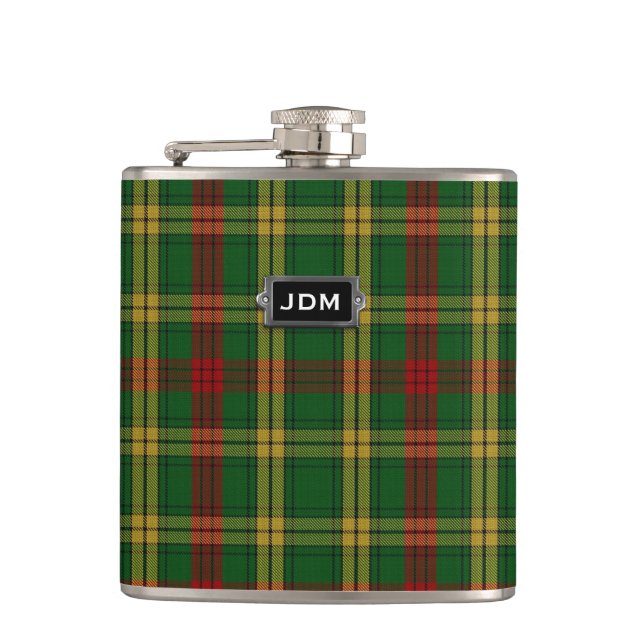Monogramed ClanMacMillantartan-karierte Flasche Flachmann (Vorderseite)