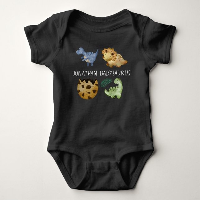 Monogramed Lovely Dinosaurier Niedliche Aquarellfa Baby Strampler (Vorderseite)