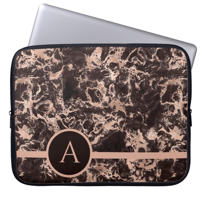 Monogramed Rose Gold Marble Laptopschutzhülle (Vorderseite)