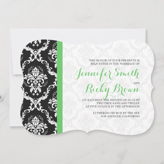 Monogramierte elegante Schwarz-Weiß-Hochzeit Einladung (Vorderseite)