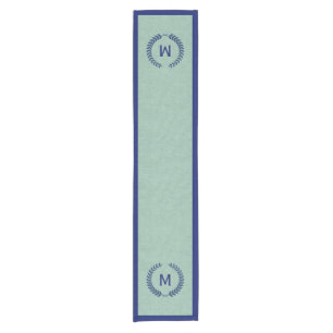 Monogramierte Mint-Green Imitate Linen & Blue Kran Kurzer Tischläufer