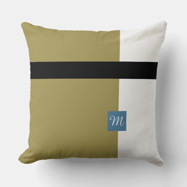 Monogramierte Olive Green Color blockiert Kissen (Vorderseite)