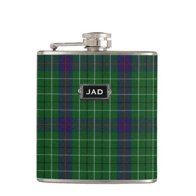 Monogramierter Clan Duncan Tartan Kariert Flask Flachmann (Vorderseite)