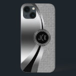 Monogramierter Metallic Silver & Diamonds Glitzer iPhone 13 Hülle<br><div class="desc">Silbertöne glänzend metallisch,  rostfreier Stahl mit weißem Diamanten Glitzer. Benutzerdefiniertes und optionales Monogramm mit schwarzen Akzenten. Wie alle Designs auf zazzle ist dies nicht der eigentliche Glitzer oder metallische Oberfläche,  sondern nur ein Bild.</div>