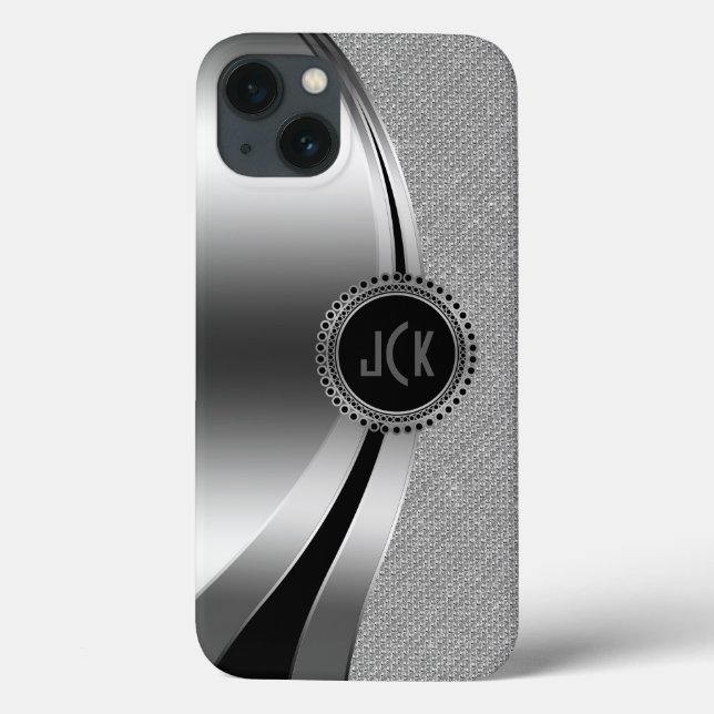 Monogramierter Metallic Silver & Diamonds Glitzer Case-Mate iPhone Hülle (Rückseite)