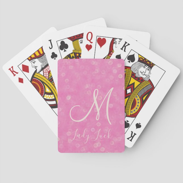 Monogramierter Pink-Glitzer Bokeh Lady Luck Spielkarten (Rückseite)