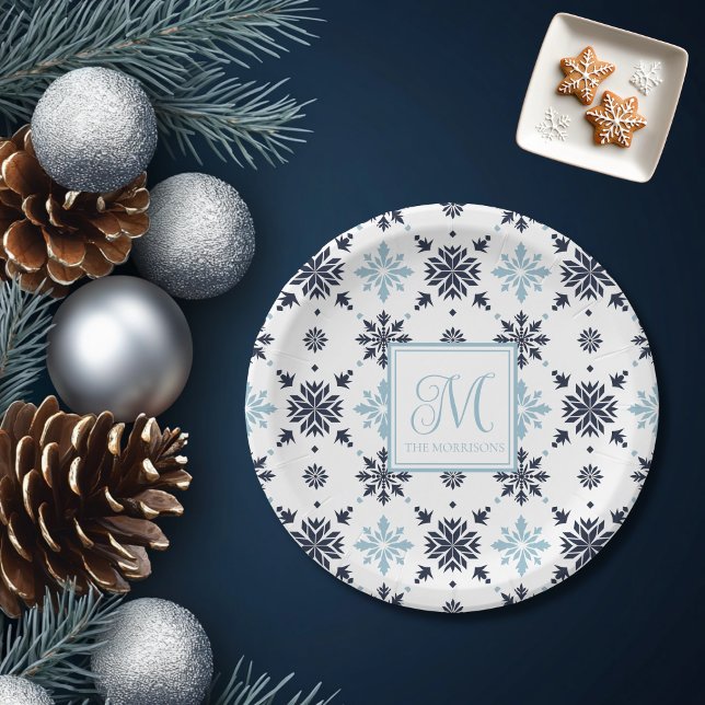 Monogramierter Schneeflocken Pappteller (Von Creator hochgeladen)