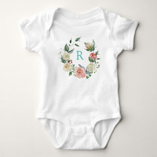 Monogramierter, sehr hübscher Blumenkranz Baby Strampler