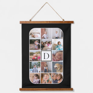 Monogramm, 14 Foto, abgerundete Ecken schwarz Wandteppich Mit Holzrahmen