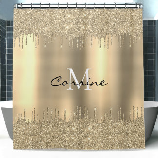 Monogramm 14k Gold Dbl Dripping Glitzer Metallic Duschvorhang