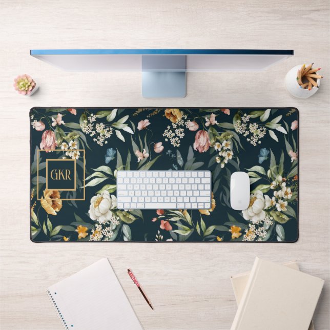 Monogramm, 1600er Stillleben Blumenmuster Schreibtischunterlage (Büro 1)
