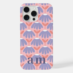 Monogramm 2 Initialen Rosa & Blau Vintage Blumenmu iPhone 15 Pro Max Hülle