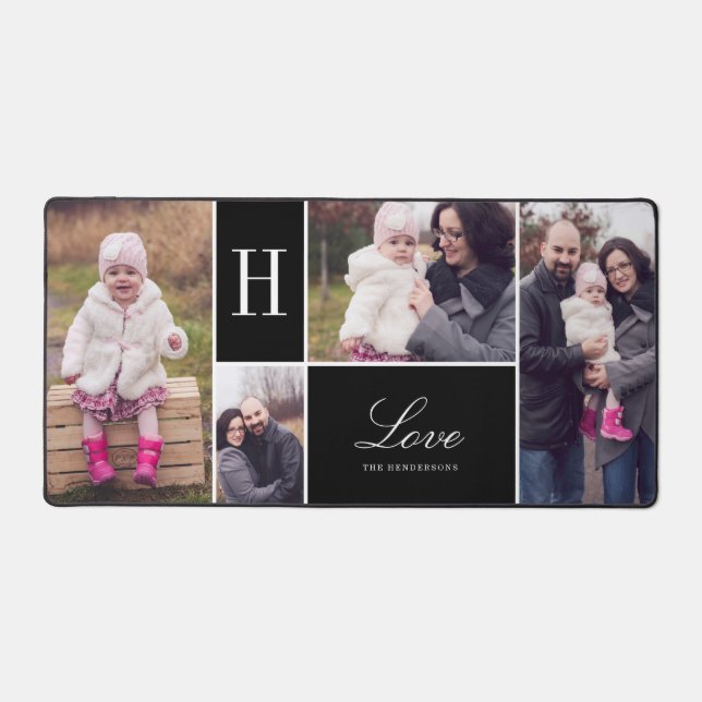 Monogramm 4 Foto Collage Desk Mat Schreibtischunterlage (Vorderseite)
