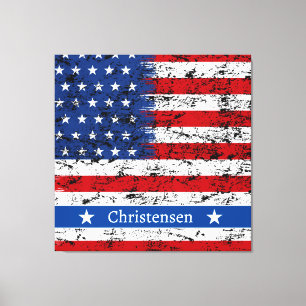 Monogramm 4. Juli Amerikanische Flagge Patriotisch Leinwanddruck