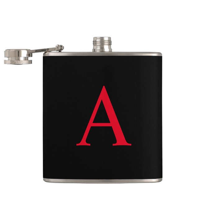 Monogramm A auf schwarz Flachmann (Geöffnet)
