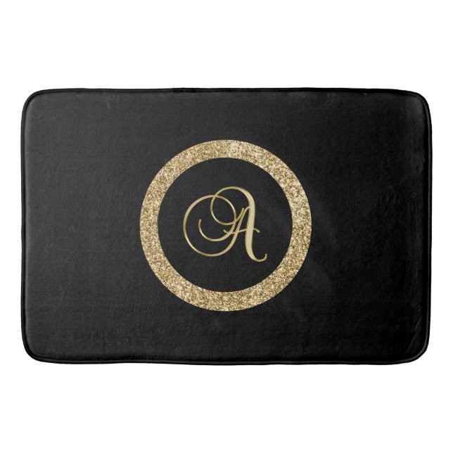 Monogramm A, elegantes goldenes Drehbuch Badematte (Vorderseite)